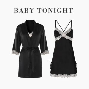 Sexy Deep-V Neck Lace-Trimmed Backless Nightgown Set