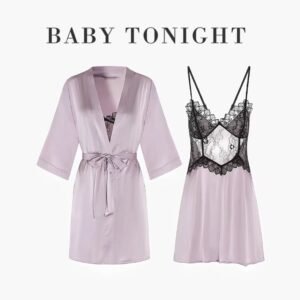 Sexy Ice Silk Lace Robe with Padded Cups and Straps