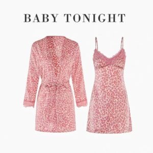 Sexy Nightgown: Pink Leopard-Print Women's Nightgown with Lace